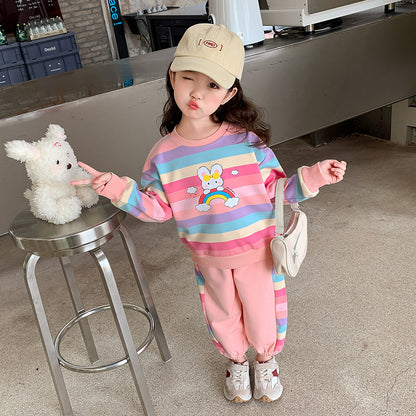 2023 Spring and Autumn New Korean Style Western Style Baby Girl Sweater Set Little Girl Sweet Fashion Casual Two-piece Set 