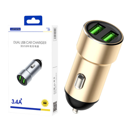 Le Candy 3.4A Fast Charge Mini Car Charger Dual USB Output Aluminum Alloy Car Cigarette Lighter Car 5V Charger