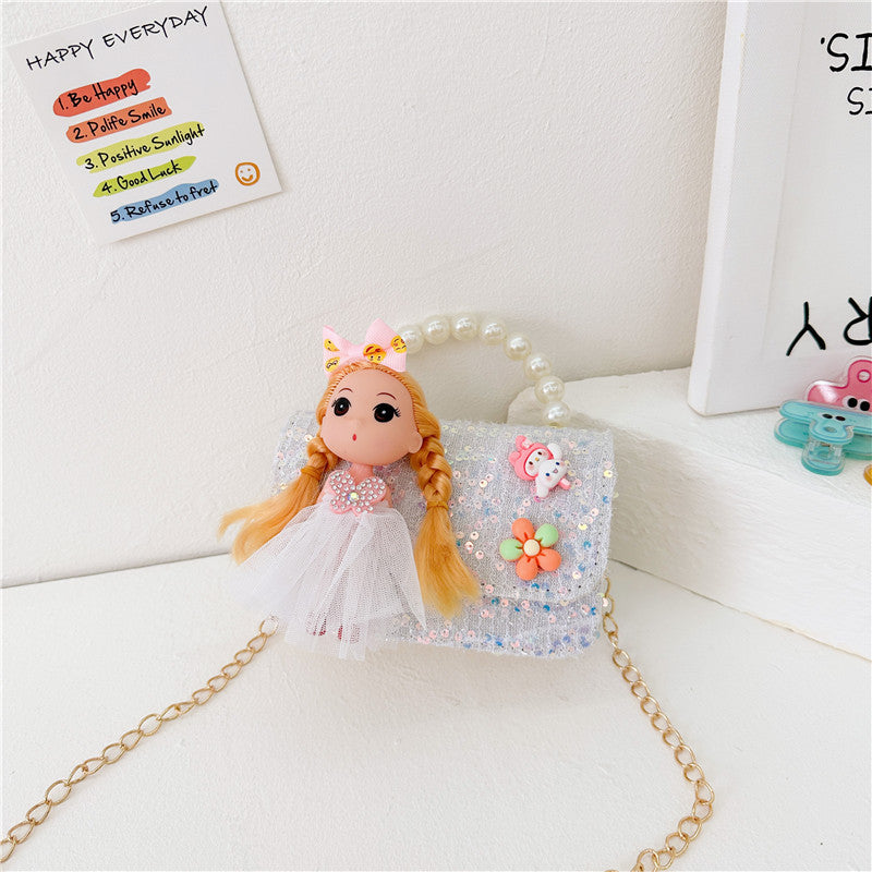 ကလေးအိတ်ဖက်ရှင်ပုလဲလက်ကိုင်အိတ်အသစ် Cartoon Doll Shoulder Bag Girls Chain Crossbody Bag လက်ကား 