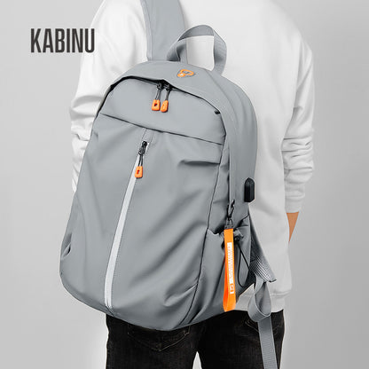 Kabinu new casual backpack men's leather film waterproof business work computer bag middle school student travel backpack 