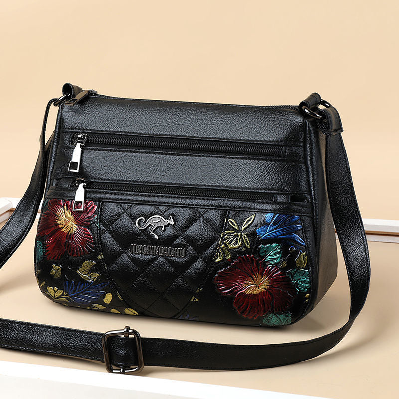 2023 new middle-aged mother bag pure handmade hand-painted pattern fashion large capacity embroidery design multi-layer cross-body bag