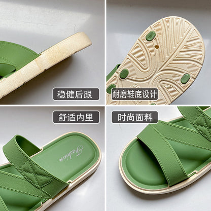 Z word belt slippers female summer wear solid color sandals and slippers new indoor home flat non-slip wear-resistant flip-flops 