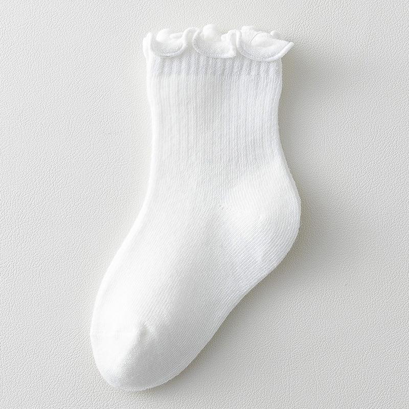 2022 Girls' Mid-Tube Socks Autumn and Winter Wood Ear Edge Thin Spring and Autumn Newborn Newborn Baby Socks Loose Mouth Not Squeezing Legs