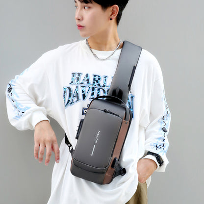 Cross-border wholesale creative men's chest bag printed logo nylon shoulder messenger bag female motorcycle bag anti-theft usb charging 