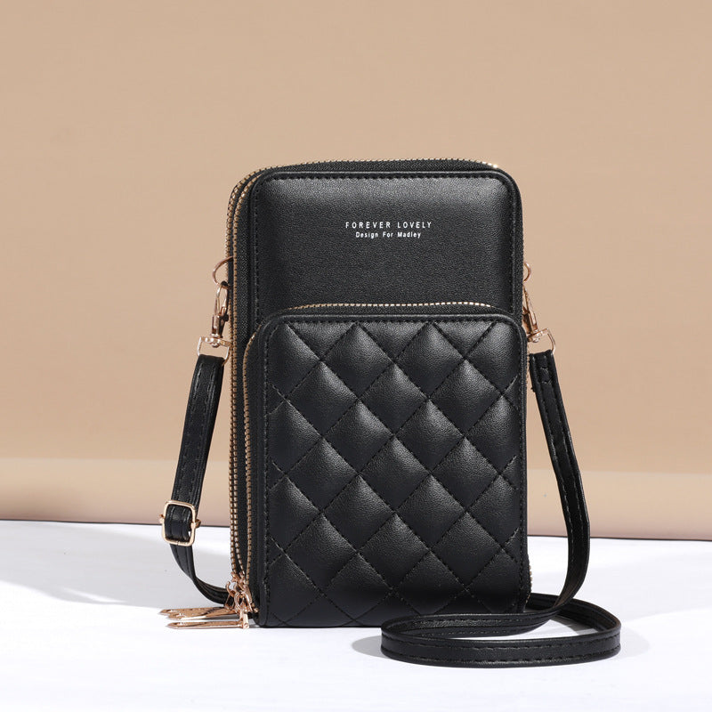 2022 New Large Capacity Multifunctional Fashion Simple Shoulder Small Bag Diagonal Three-Layer Zipper Mobile Phone Bag Women 