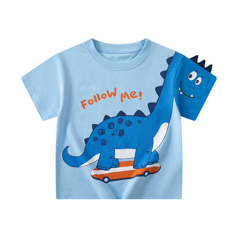 Korean children's clothing summer cross-border three-dimensional dinosaur cartoon children's short-sleeved T-shirt baby clothes wholesale one piece 