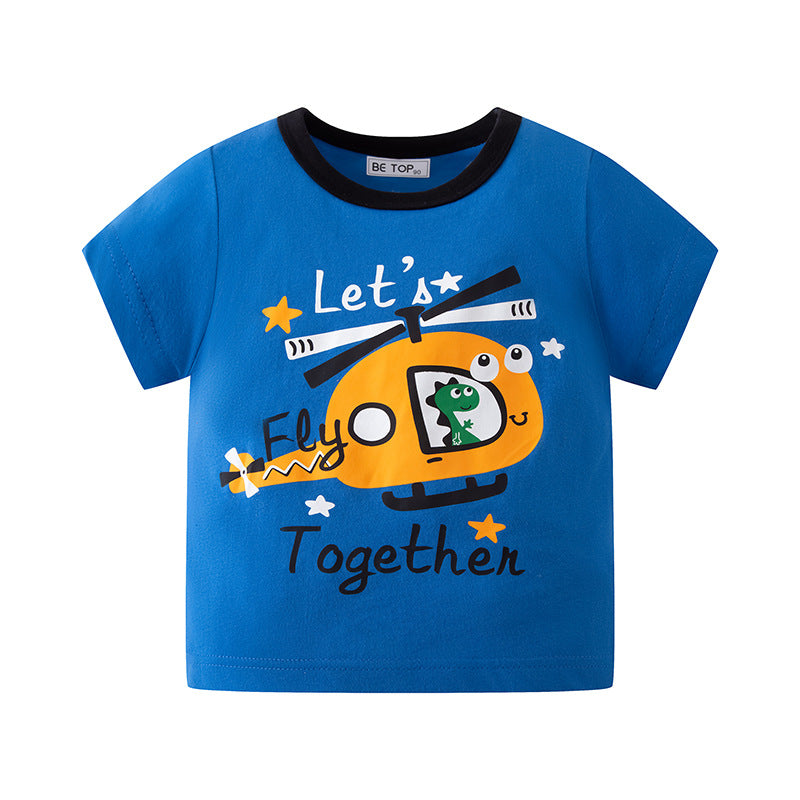 Boys cartoon Korean style short-sleeved T-shirt summer new children's summer clothes half-sleeved baby tops children's clothes one piece delivery 