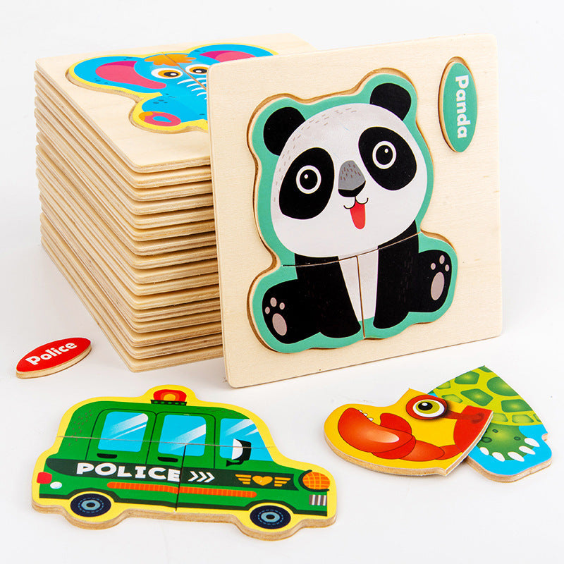 Cartoon baby toys children's early education puzzle three-dimensional animal transportation shape matching wooden jigsaw puzzle 