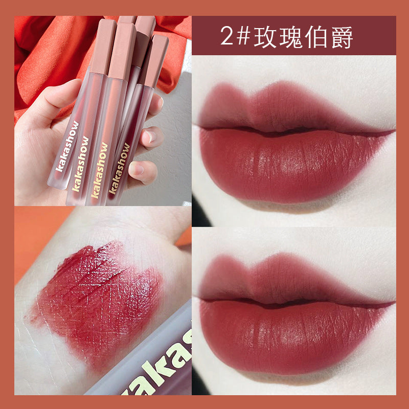 Kakashow pink satin lip glaze velvet matte lip glaze whitening lipstick non-fading lip gloss air lip glaze wholesale