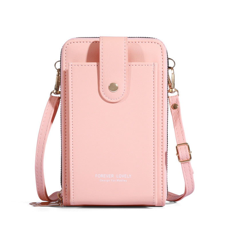 2023 Women's New Mobile Phone Bag Wholesale Korean Fashion Diagonal Solid Color Multi-Function Three-Layer Shoulder Wallet 