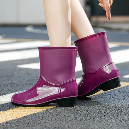 Mid-tube rain boots women's fashion plus velvet cotton cover detachable non-slip wear-resistant waterproof PVC water shoes adult rain boots wholesale 