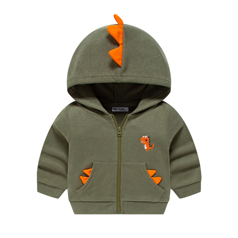 betop children's clothing 2024 spring and autumn new dinosaur children's jacket French ribbed top boy hooded sweater 