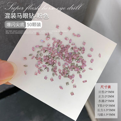 Manicure အသစ် Mini Marquise Zircon Diamond Nail Art Drill K9 Micro-Zirconium Tip Bottom Drill Stack Drill Water Drop Drill လက်သည်းတူး လက်ဝတ်ရတနာ 