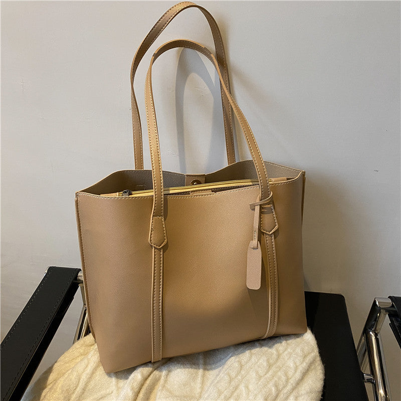 Autumn and winter large bags for women 2021 new Korean style trendy simple large capacity soft leather tote bag casual versatile shoulder bag 7 MART