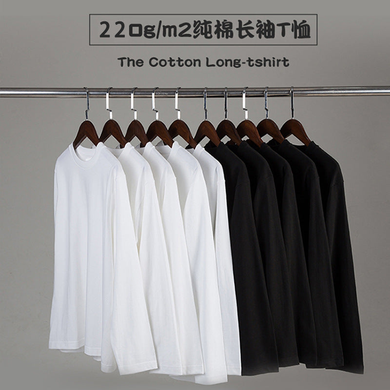 220 grams of heavy cotton bottoming shirts for men and women in autumn and winter the same style solid color cotton white long-sleeved couple wear T-shirts 