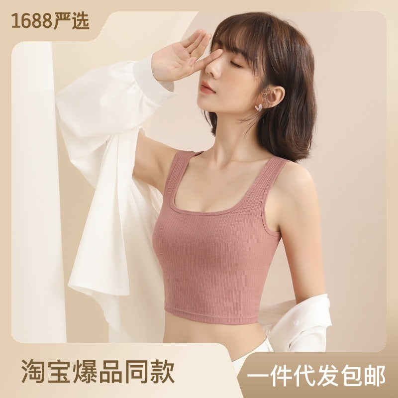 Japanese and Korean all-match outerwear small vest women's underwear fixed cup wide shoulder girl sexy vest wrap chest yoga bra 