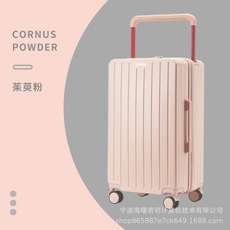 2023 new mid-mounted wide trolley suitcase women's large capacity password suitcase universal wheel internet celebrity trolley suitcase