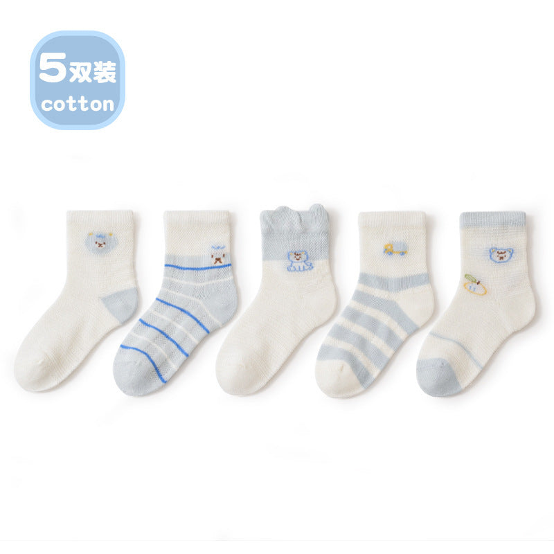 Children's socks summer baby summer mesh socks summer baby socks cartoon middle tube thin socks cotton socks boys 