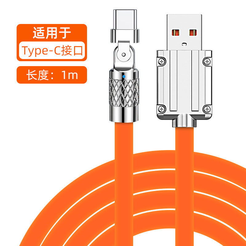 Baitong Super Flash Charge 120W Mecha Zinc Alloy သည် 180 ဒီဂရီ Antifreeze Silicone Bold Fast Charge Data Cable ကို လှည့်နိုင်သည်။