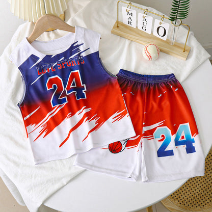 2023 Children's Gradient Color Basketball Suit Suit Big Boys and Girls Summer Vest Sports Loose Summer Jersey Trendy 