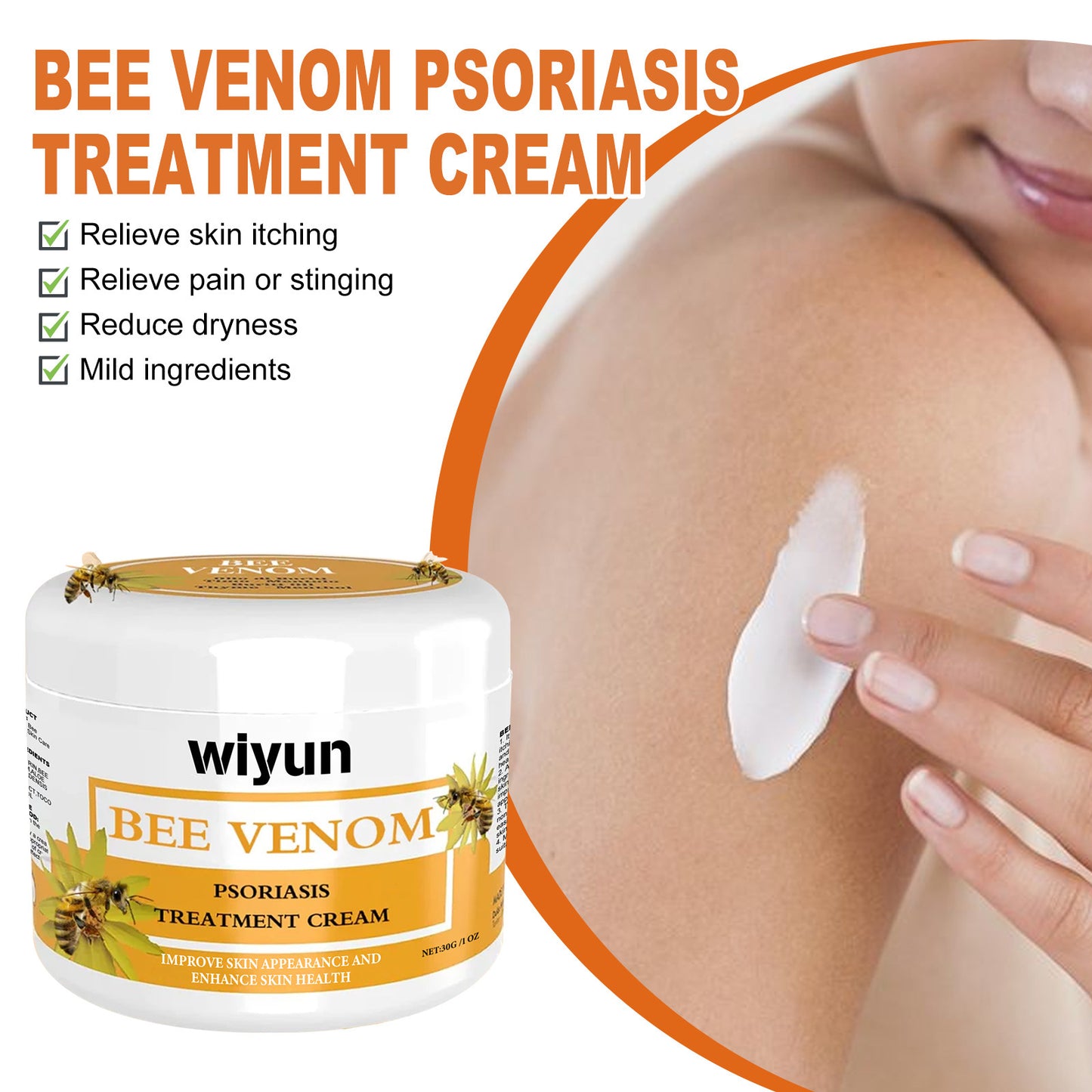 WIYUN Bee Venom Psoriasis Cream Repairs red and itchy skin on hands and feet, moisturizes and smoothes skin care cream 