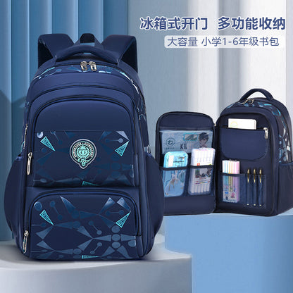 2023 Explosive Style Spine Protector Breathable Printing Waterproof Large Capacity Korean Leisure School Bags for Boys and Children Primary School Students Wholesale 