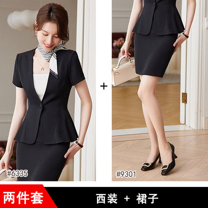 Short-sleeved professional suit suit female summer thin front desk suit temperament beauty salon overalls female stewardess uniform 