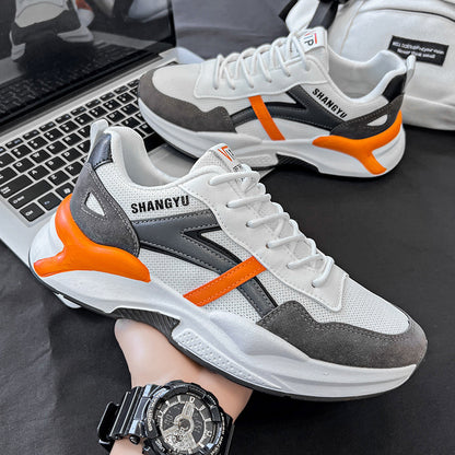 2023 new spring and summer breathable mesh shoes all-match white men's teenagers casual heightened daddy ins trendy shoes 