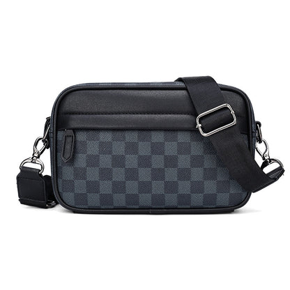 New trendy brand men's casual plaid shoulder bag leather sports Messenger bag personalized fashion small square bag trend 