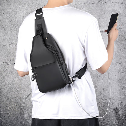 USB Charging Port Shoulder Bag Men's Tide Bag Messenger Bag Casual Sports Large Capacity Chest Bag Diagonal Hanging Bag Boys 