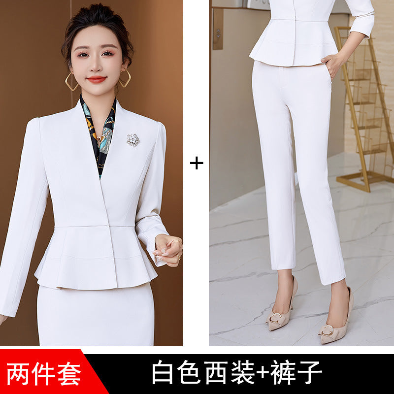 Professional suit female skirt suit white suit jacket suit fashion 4S business formal dress female beautician overalls 