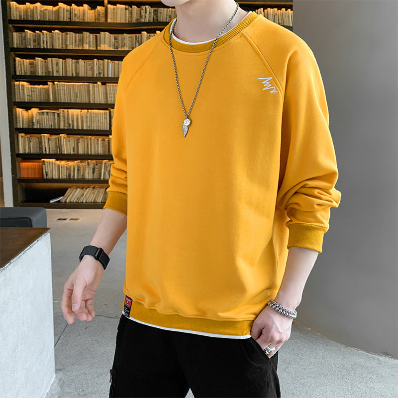 2022 spring and autumn new men's fake two-piece long-sleeved T-shirt fashion trend men's loose couple sweater bottoming shirt 