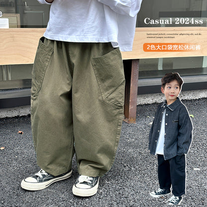 Children's pants boys Korean casual pants autumn style 2024 autumn new style medium and large children's loose and fashionable trousers trend 