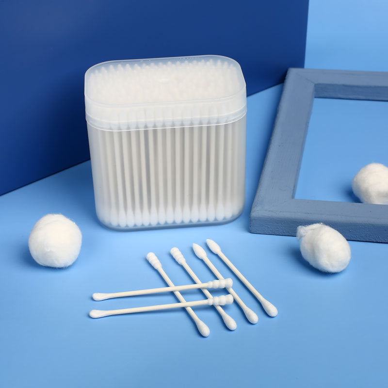 Frosted square boxed two-ended baby ear cotton swabs သည် မိတ်ကပ်ဖယ်ရှားရန်အတွက် double-ended တစ်ခါသုံး ဂွမ်းစများကို လက်ကားရောင်းချသည် 