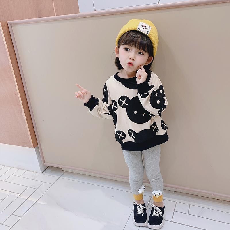 2022 New Bear Sweater Girls Autumn Clothes Autumn Tops Spring and Autumn Style Western Style Baby Long Sleeve Korean Version Children