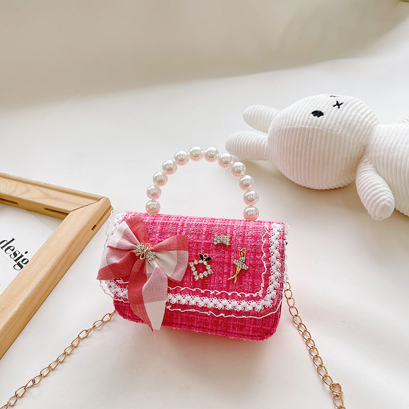 Fashionable Princess Little Fragrance Girls Crossbody Bag Pearl ကလေးလက်ကိုင်အိတ် Korean Style Bow Shoulder Bag 