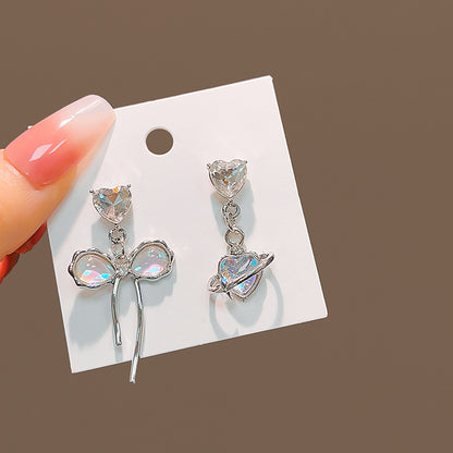 Silver Needle Zircon Heart Stud Earrings Cross Sweet Cool Wind Earrings Personality Irregular Bow Knot Earrings 