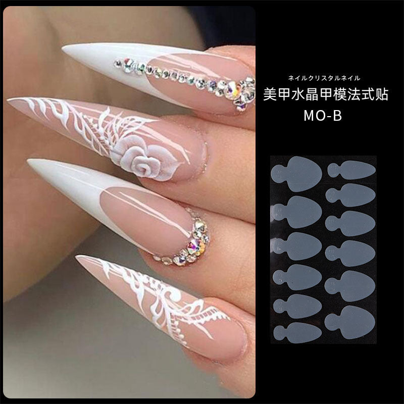 Silicone extension nail film 12 pieces French nail art crystal nail film mold-free frosting paperless extension glue 