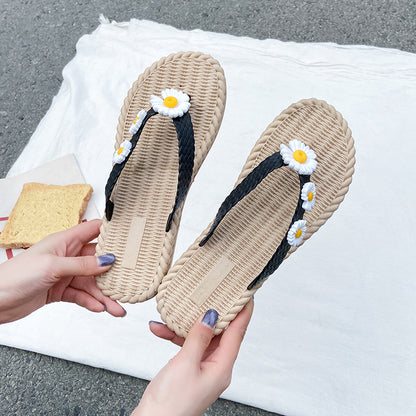 2023 new flower summer flip-flops women's outerwear Korean version wear-resistant ladies flat sandals and slippers on the beach 