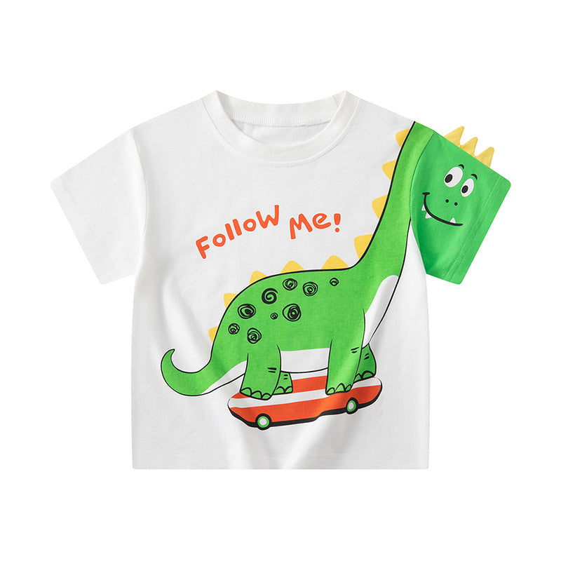 Korean children's clothing summer cross-border three-dimensional dinosaur cartoon children's short-sleeved T-shirt baby clothes wholesale one piece 