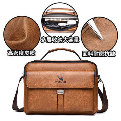 New pu leather bag men's cross-border business men's retro shoulder Messenger bag men's postman bag backpack Messenger men's bag 