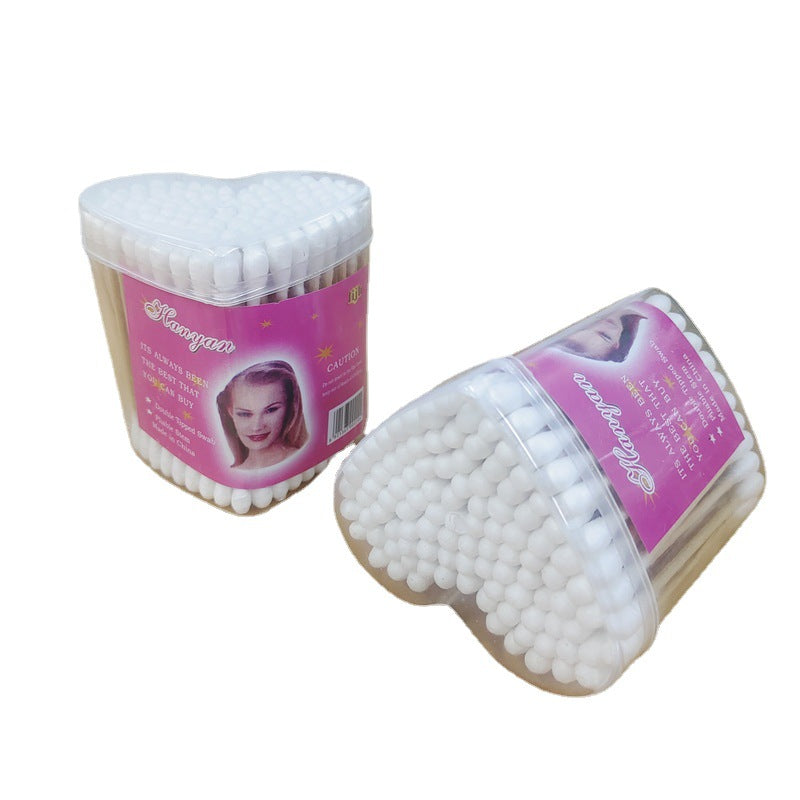 130 round-headed heart-shaped packaging cotton swabs double-headed cotton swabs for ear removal cosmetic cotton swabs wooden swabs disposable cotton swabs 