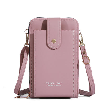 2023 Women's New Mobile Phone Bag Wholesale Korean Fashion Diagonal Solid Color Multi-Function Three-Layer Shoulder Wallet 