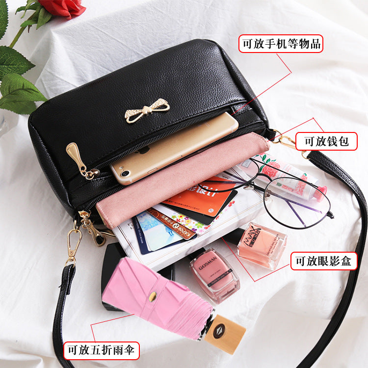 The new mother's trendy handbags pure color pu ladies diagonal shoulder bag bowknot soft leather small bag stall wholesale