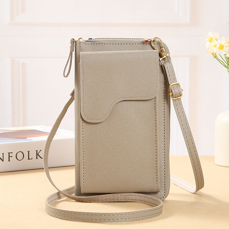 2023 Simple New Fashion Korean Style Shoulder Messenger Bag Large Capacity Ladies Long Wallet Solid Color Mobile Phone Bag 