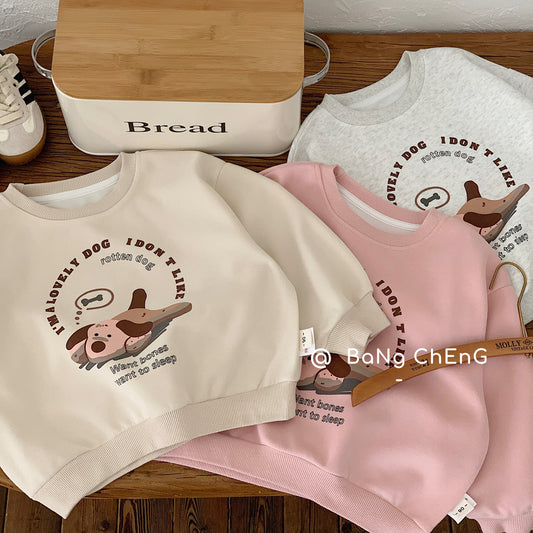 Bangcheng 24 Spring New Boys and Girls Cartoon Printed Dog Tops Children's Clothing Round Neck Children's Sweater Trend G0001 