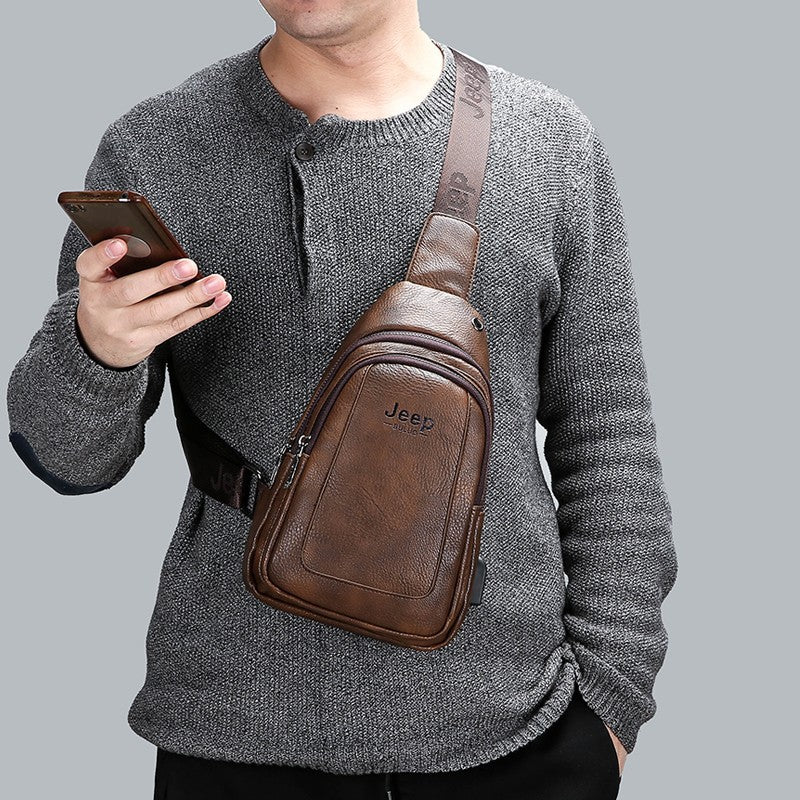 Cross-border manufacturers wholesale USB rechargeable men's chest bag jeep Korean casual PU outdoor travel shoulder Messenger bag 