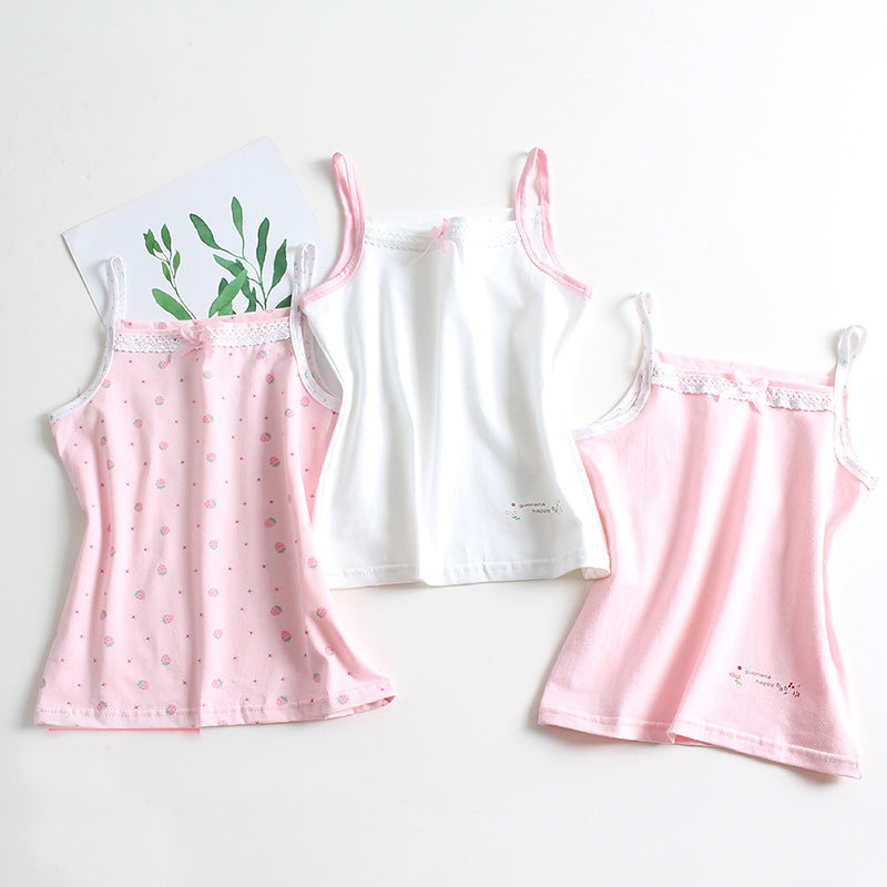 Children's vest pure cotton summer sleeveless vest girls bottoming strap outerwear baby bottoming shirt printed top 