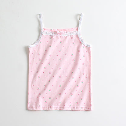 Children's vest pure cotton summer sleeveless vest girls bottoming strap outerwear baby bottoming shirt printed top 