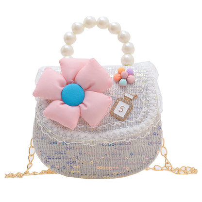 Cross-border new children's bag, stylish chain shoulder bag, fashionable pearl handbag, cute princess small backpack wholesale 